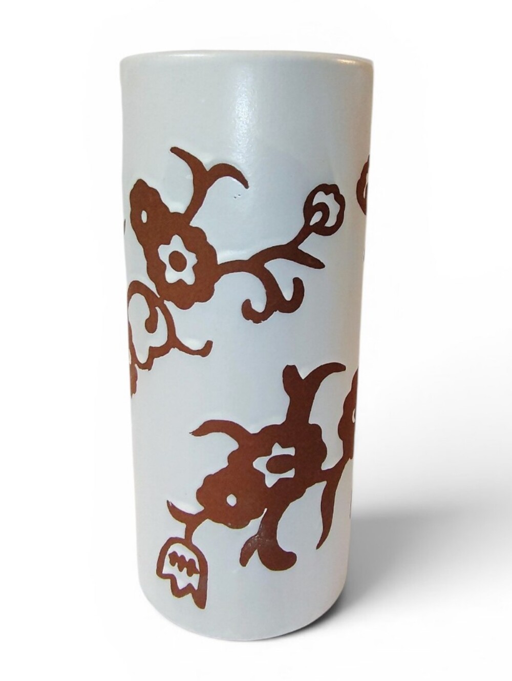 Pier 1 Imports Terracotta Off-White Ceramic Vase with Brown Floral Motif 11"